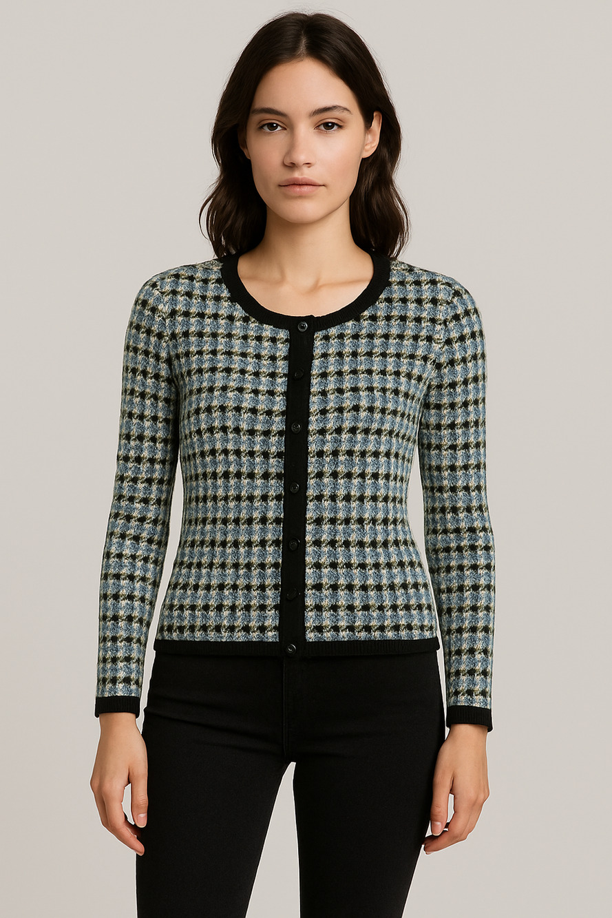 Marc Jacobs Wool Blend Knit Button Front Cardigan Blk Blue Size6 Parisian style